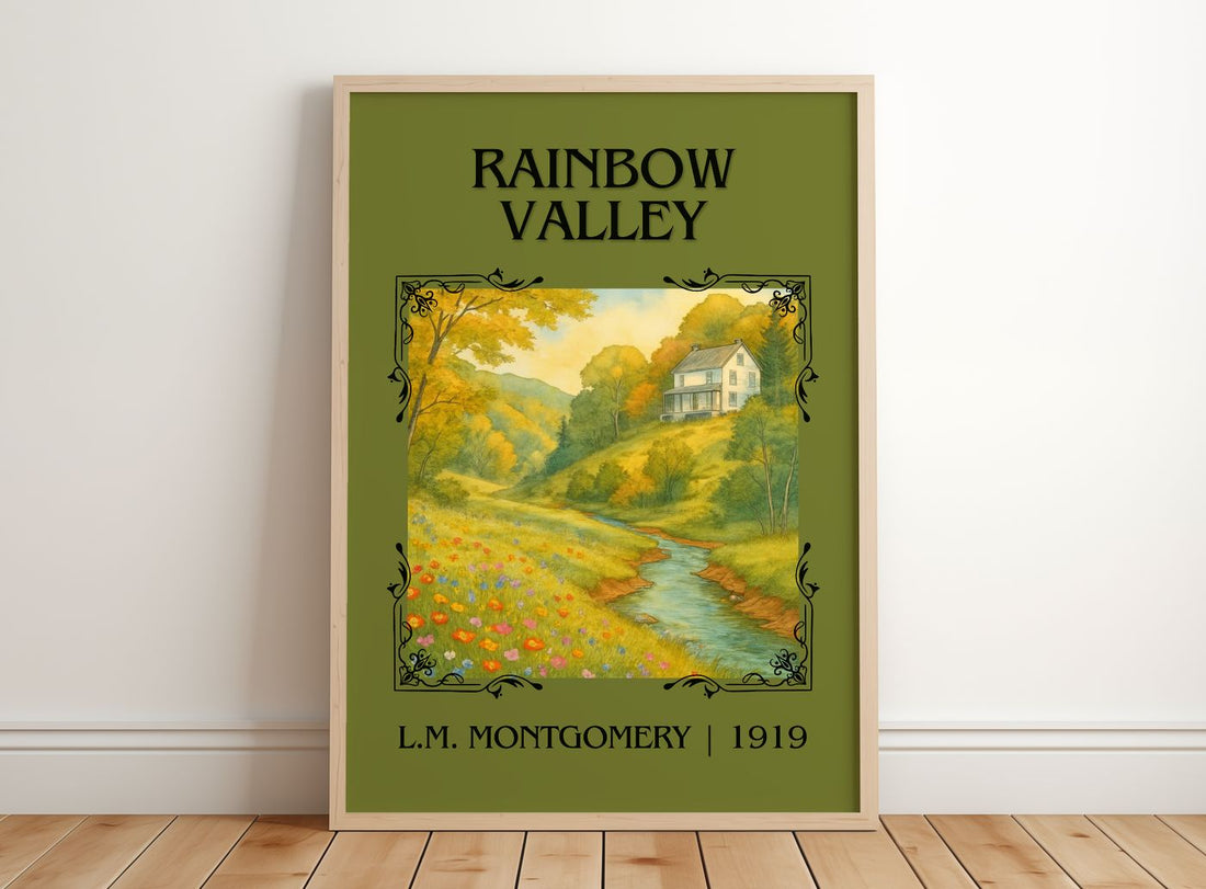 Rainbow Valley Classic Book Art Print by L.M. Montgomery – framed print leaning on a wooden floor