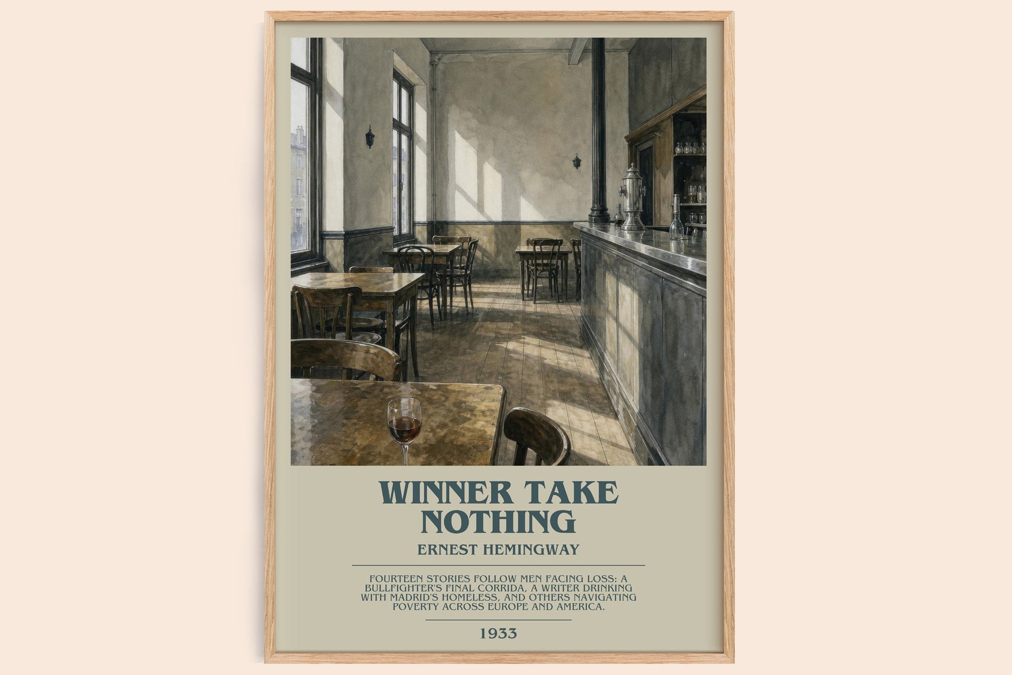 Winner Take Nothing bookish book poster by Ernest Hemingway – framed literary art print