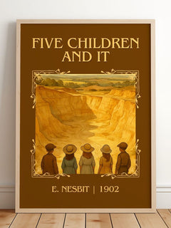 Five Children And It Classic Book Art Print by E. Nesbit – framed print leaning on a wooden floor