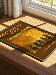 Five Children And It Classic Book Art Print by E. Nesbit – print on a sunlit desk