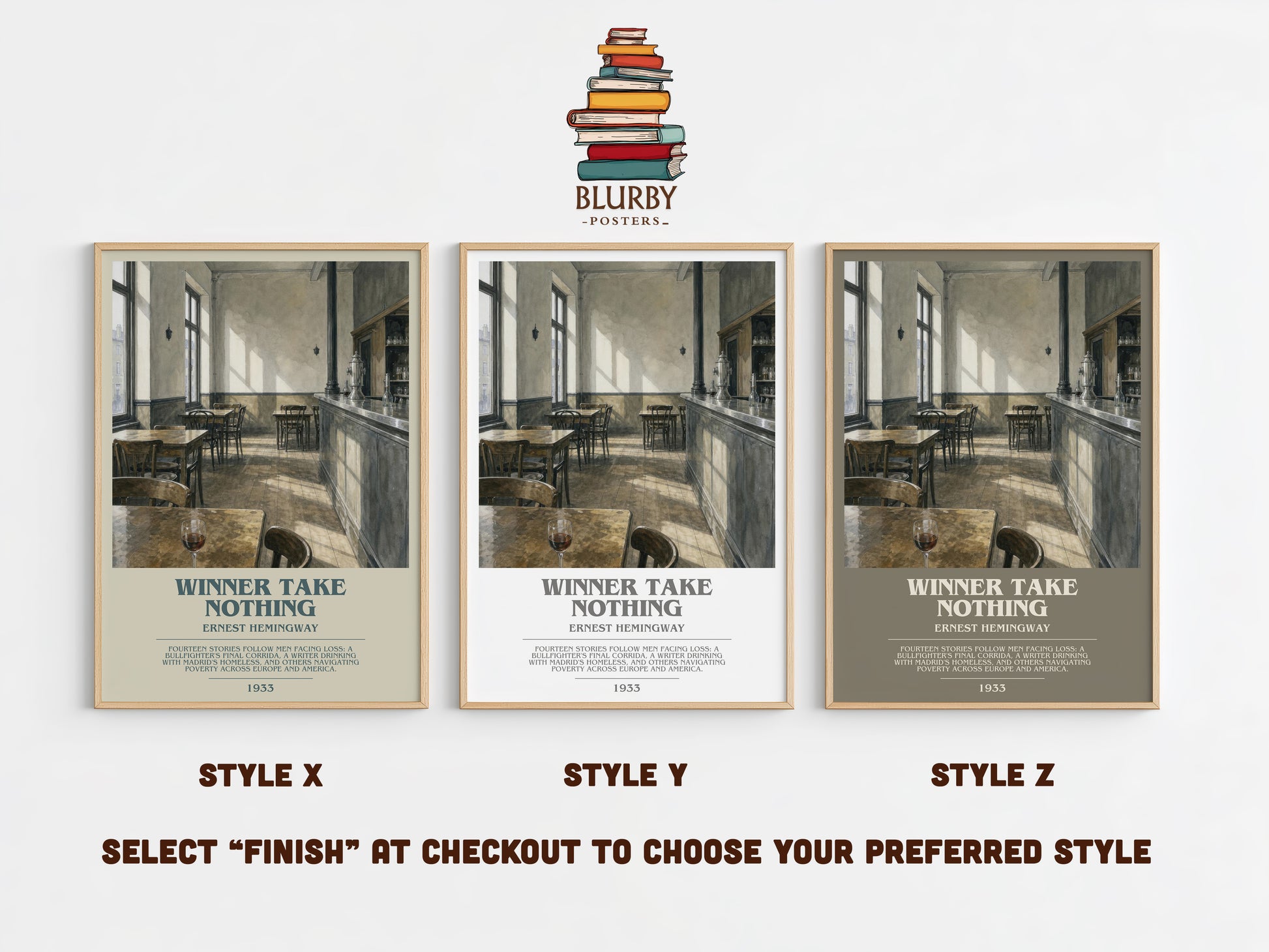 Winner Take Nothing bookish print in frame leaning in hallway – literary fiction wall art