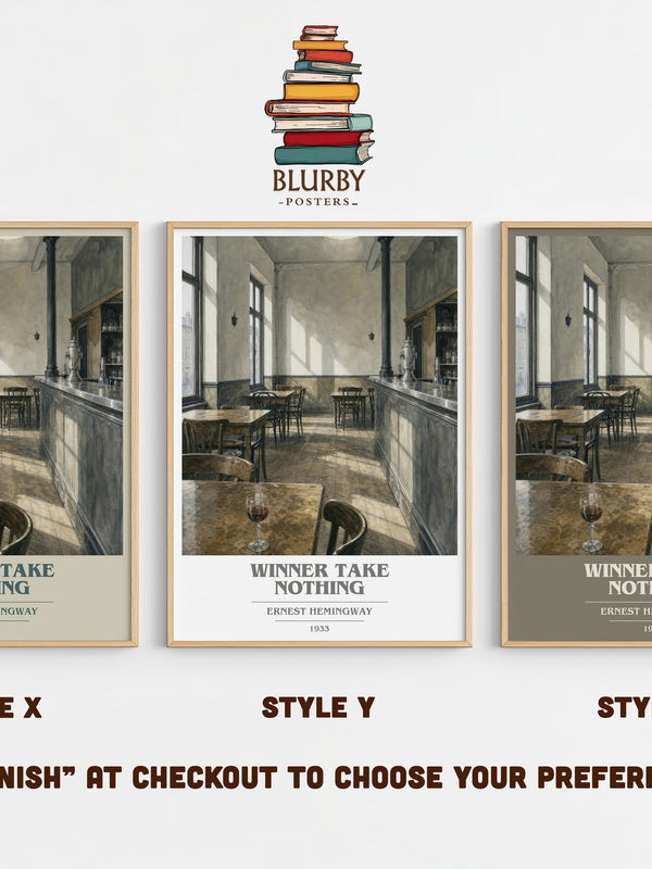 Winner Take Nothing book cover print in frame leaning in hallway – literary fiction wall art
