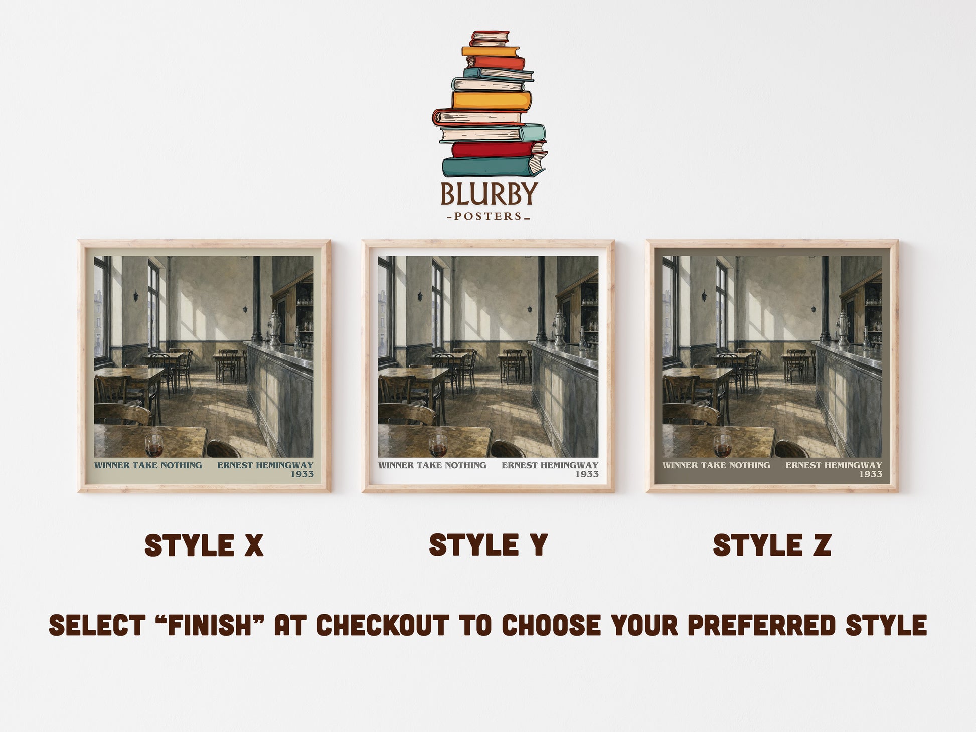 Winner Take Nothing literary print in frame leaning in hallway – literary fiction wall art