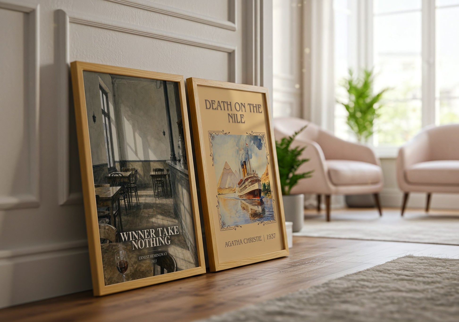 Winner Take Nothing watercolour print framed by window – literary home decor