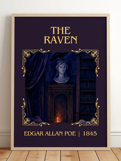 The Raven Classic Book Art Print by Edgar Allan Poe – framed print leaning on a wooden floor