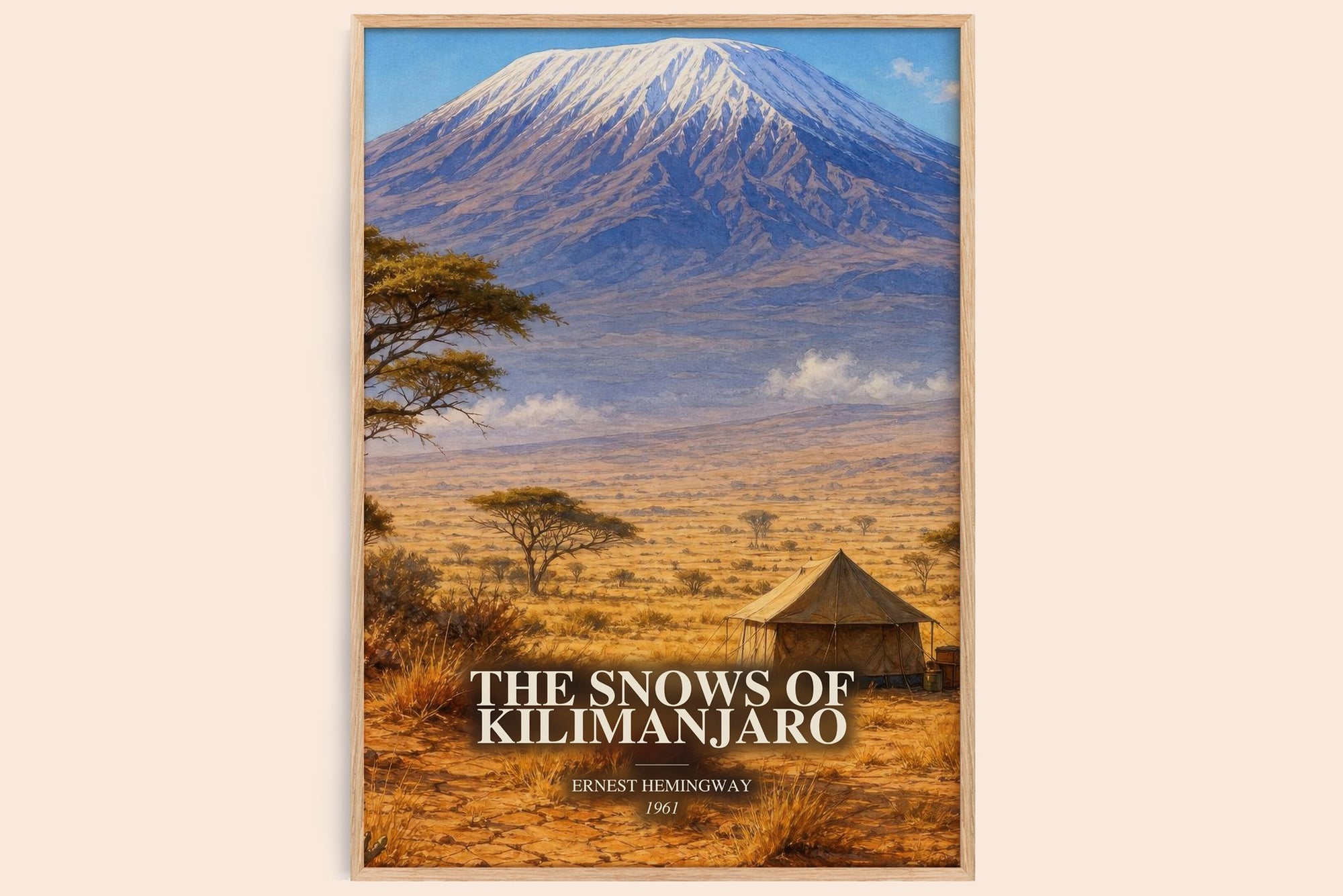 The Snows Of Kilimanjaro watercolour book poster by Ernest Hemingway – framed literary art print