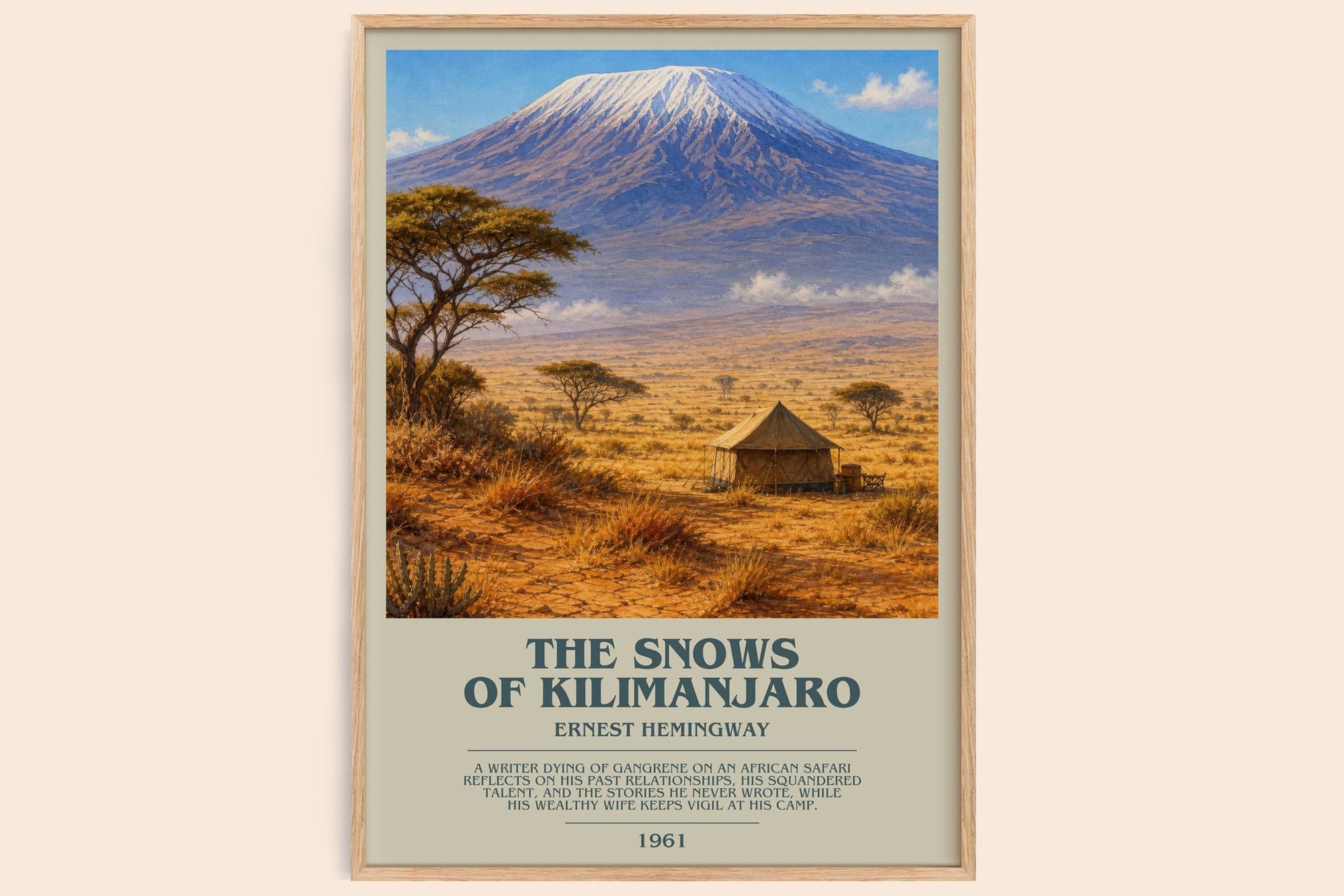 The Snows Of Kilimanjaro bookish book poster by Ernest Hemingway – framed literary art print