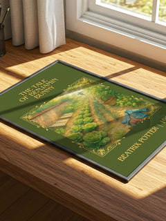 The Tale Of Benjamin Bunny Classic Book Art Print by Beatrix Potter – print on a sunlit desk