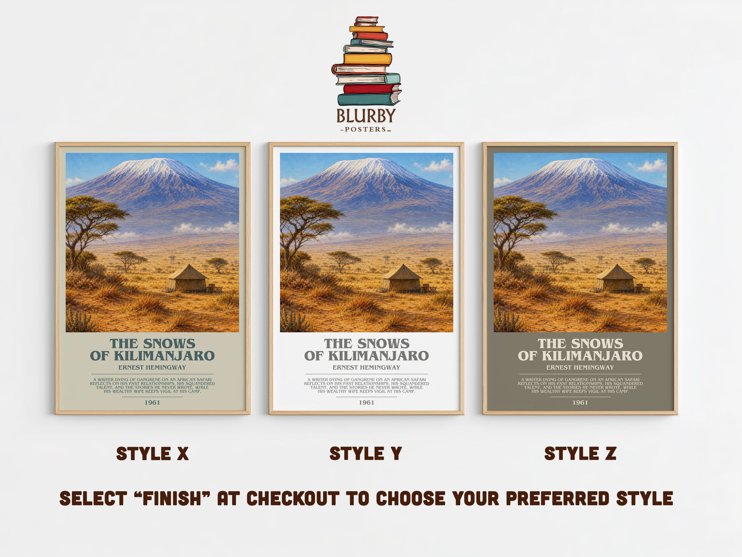 The Snows Of Kilimanjaro bookish print in frame leaning in hallway – literary fiction wall art