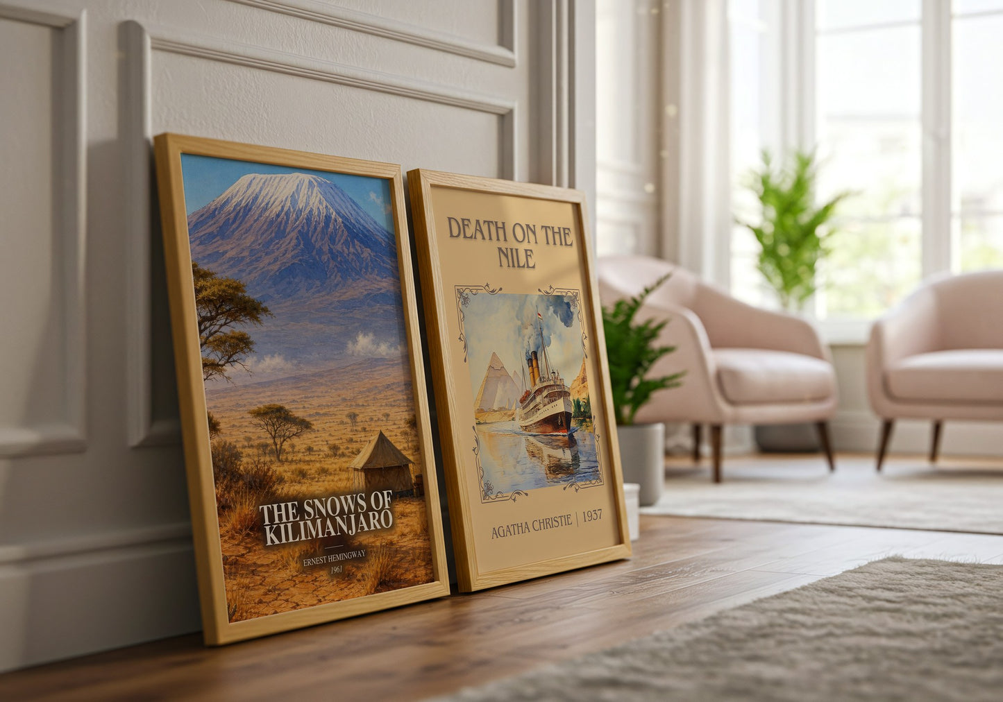 The Snows Of Kilimanjaro watercolour print framed by window – literary home decor