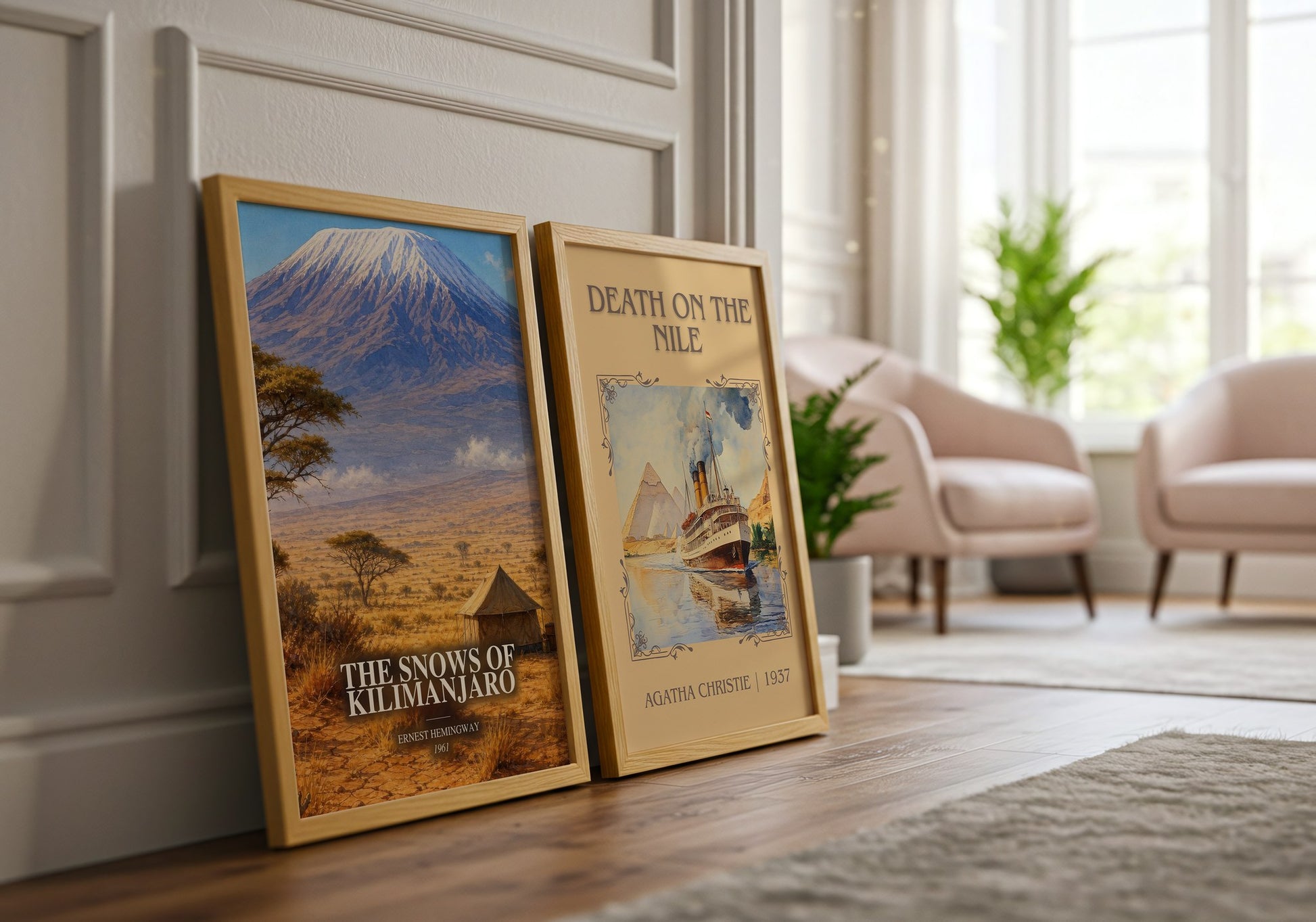 The Snows Of Kilimanjaro watercolour print framed by window – literary home decor