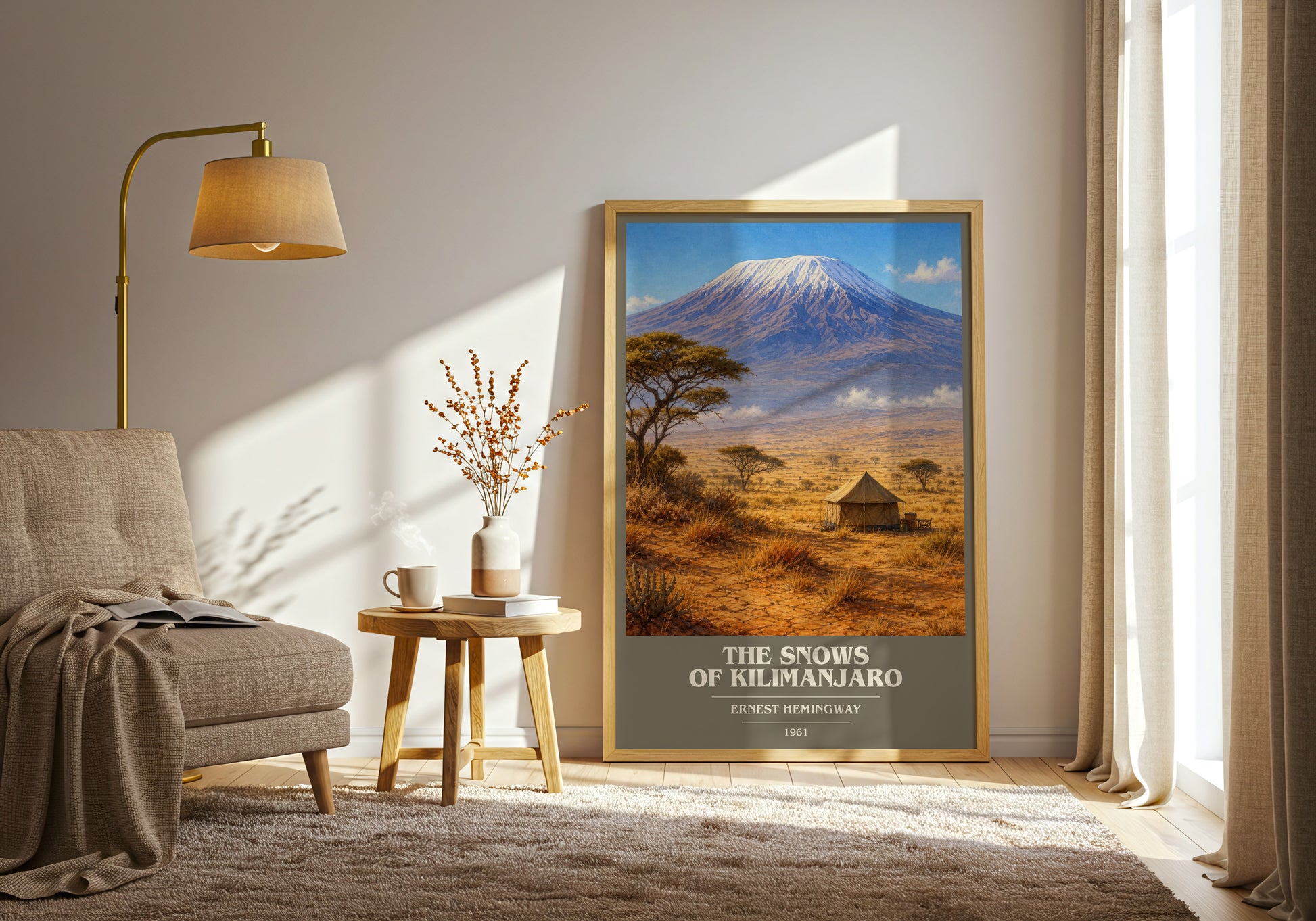 The Snows Of Kilimanjaro book cover print on bookshelf – Ernest Hemingway fan gift