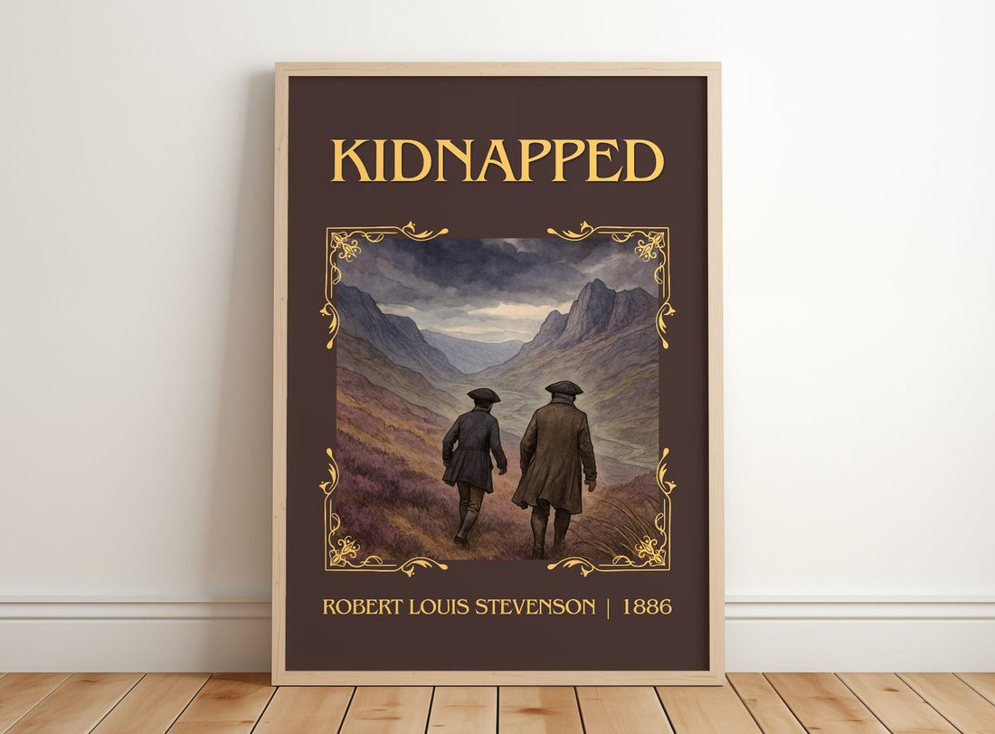 Kidnapped Classic Book Art Print by Robert Louis Stevenson – framed print leaning on a wooden floor