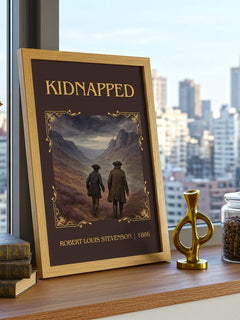 Kidnapped Classic Book Art Print by Robert Louis Stevenson – framed print on a city-view windowsill