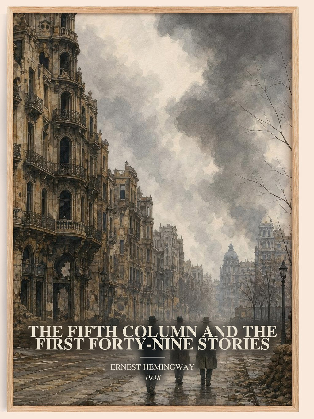 The Fifth Column And The First Forty-Nine Stories watercolour book poster by Ernest Hemingway – framed literary art print
