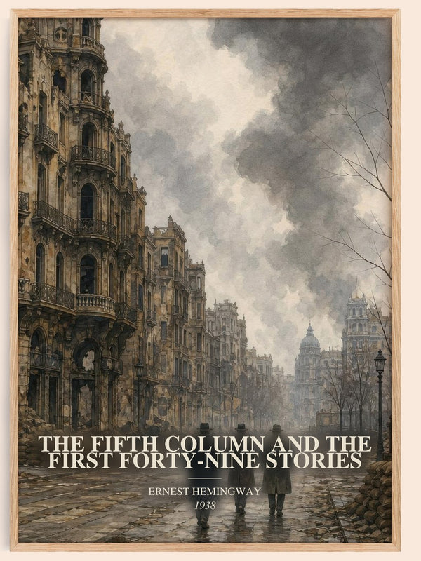 The Fifth Column And The First Forty-Nine Stories watercolour book poster by Ernest Hemingway – framed literary art print