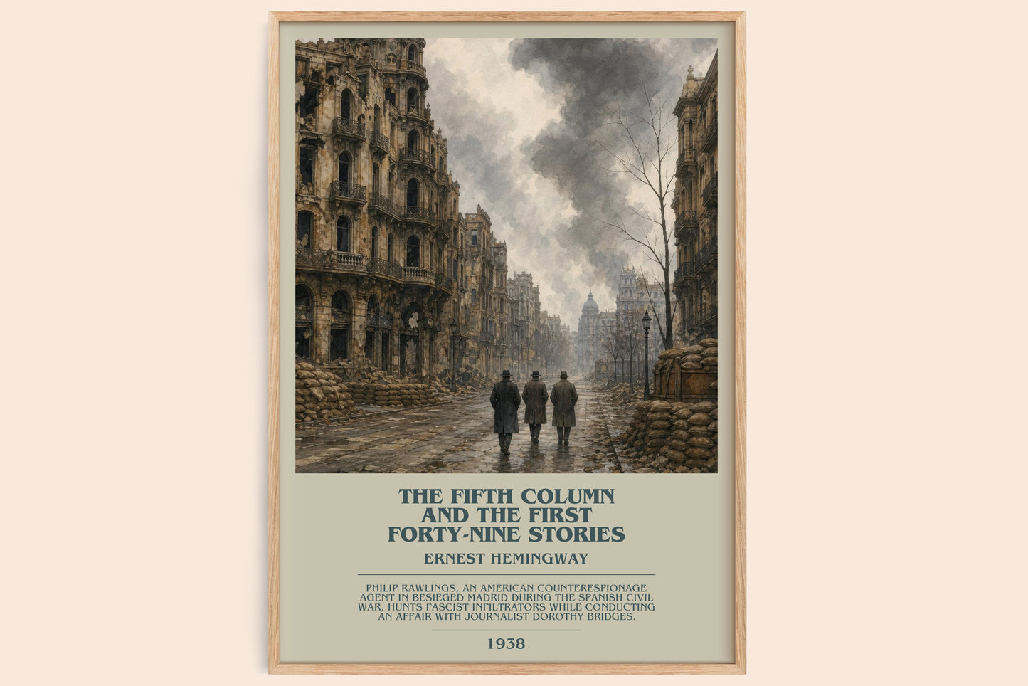 The Fifth Column And The First Forty-Nine Stories bookish book poster by Ernest Hemingway – framed literary art print