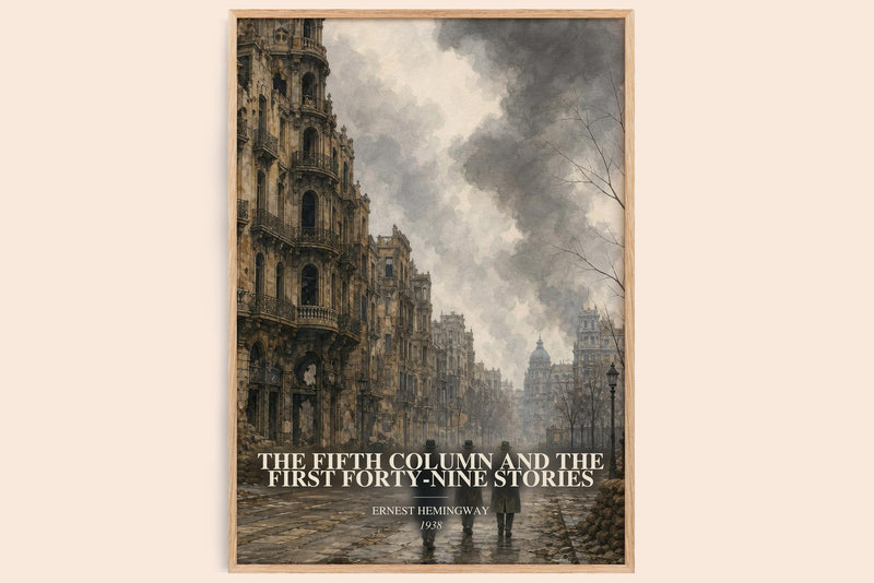 The Fifth Column And The First Forty-Nine Stories watercolour book poster by Ernest Hemingway – framed literary art print
