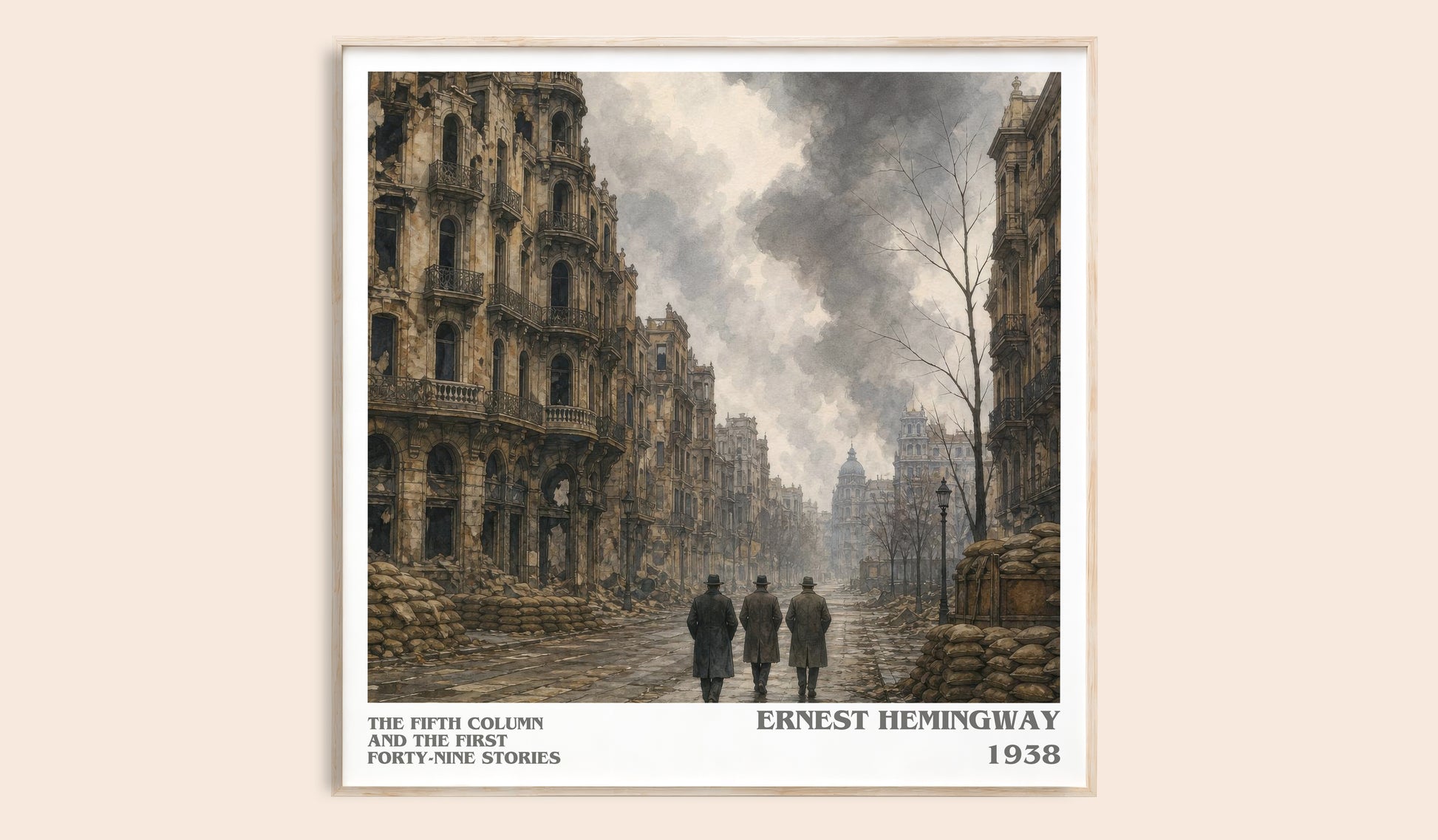 The Fifth Column And The First Forty-Nine Stories literary book poster by Ernest Hemingway – framed literary art print