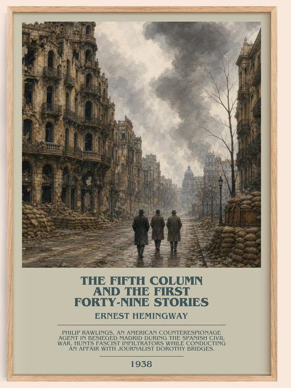 The Fifth Column And The First Forty-Nine Stories bookish book poster by Ernest Hemingway – framed literary art print