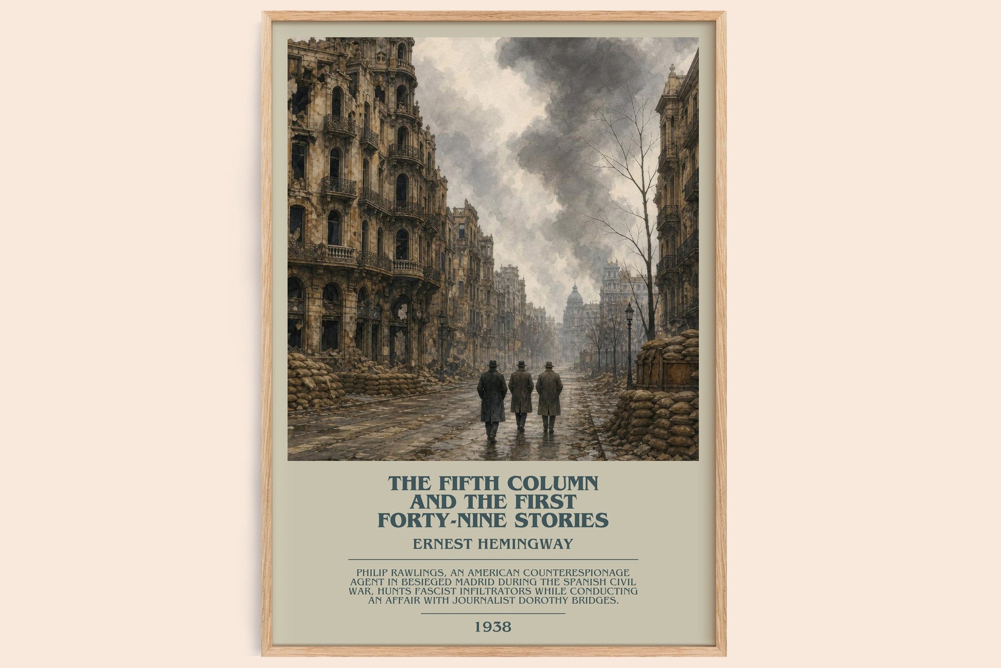 The Fifth Column And The First Forty-Nine Stories bookish book poster by Ernest Hemingway – framed literary art print
