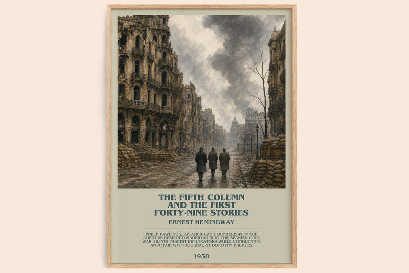 The Fifth Column And The First Forty-Nine Stories bookish book poster by Ernest Hemingway – framed literary art print