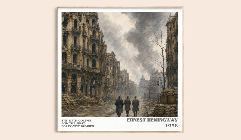 The Fifth Column And The First Forty-Nine Stories literary book poster by Ernest Hemingway – framed literary art print