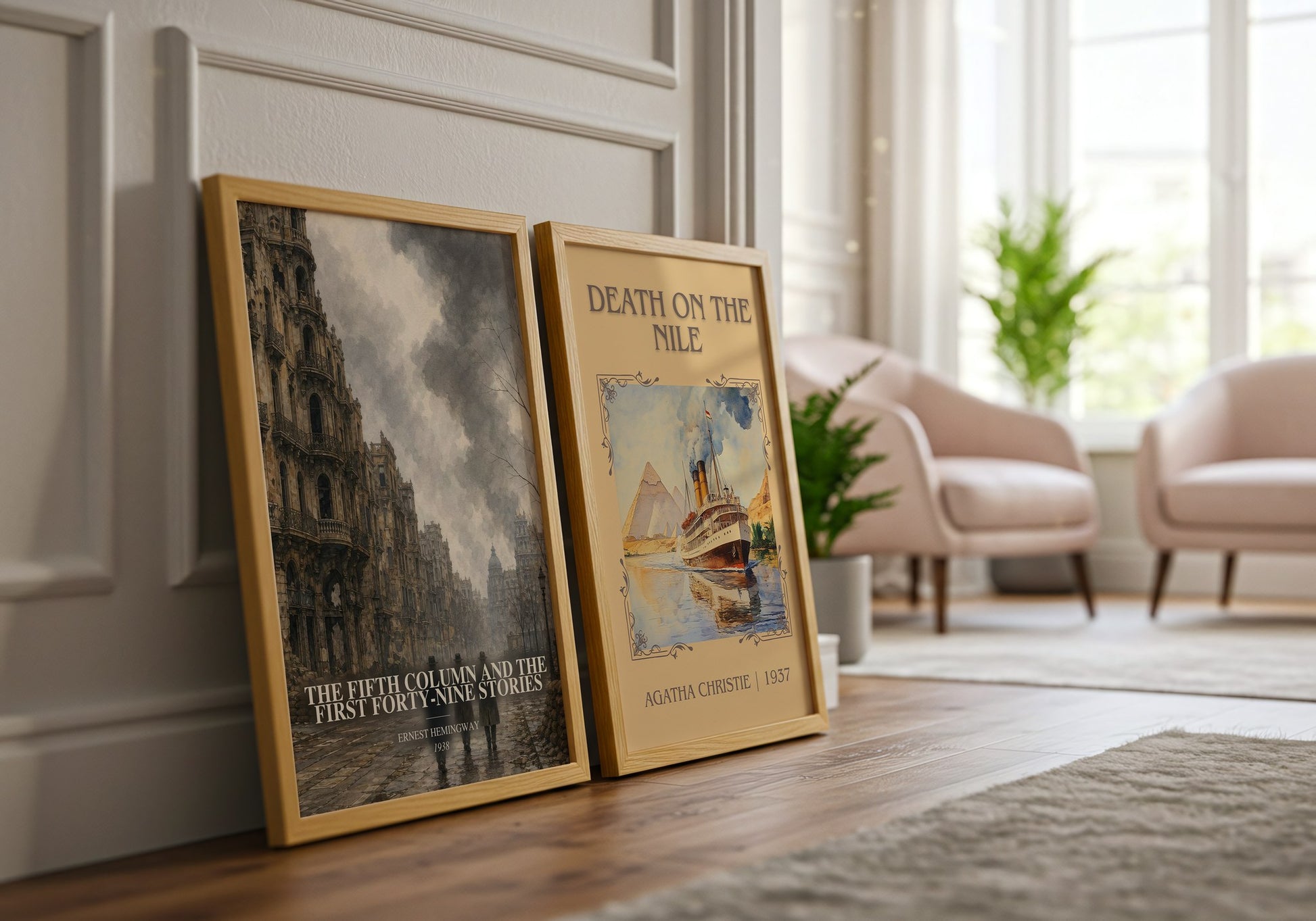 The Fifth Column And The First Forty-Nine Stories watercolour print framed by window – literary home decor