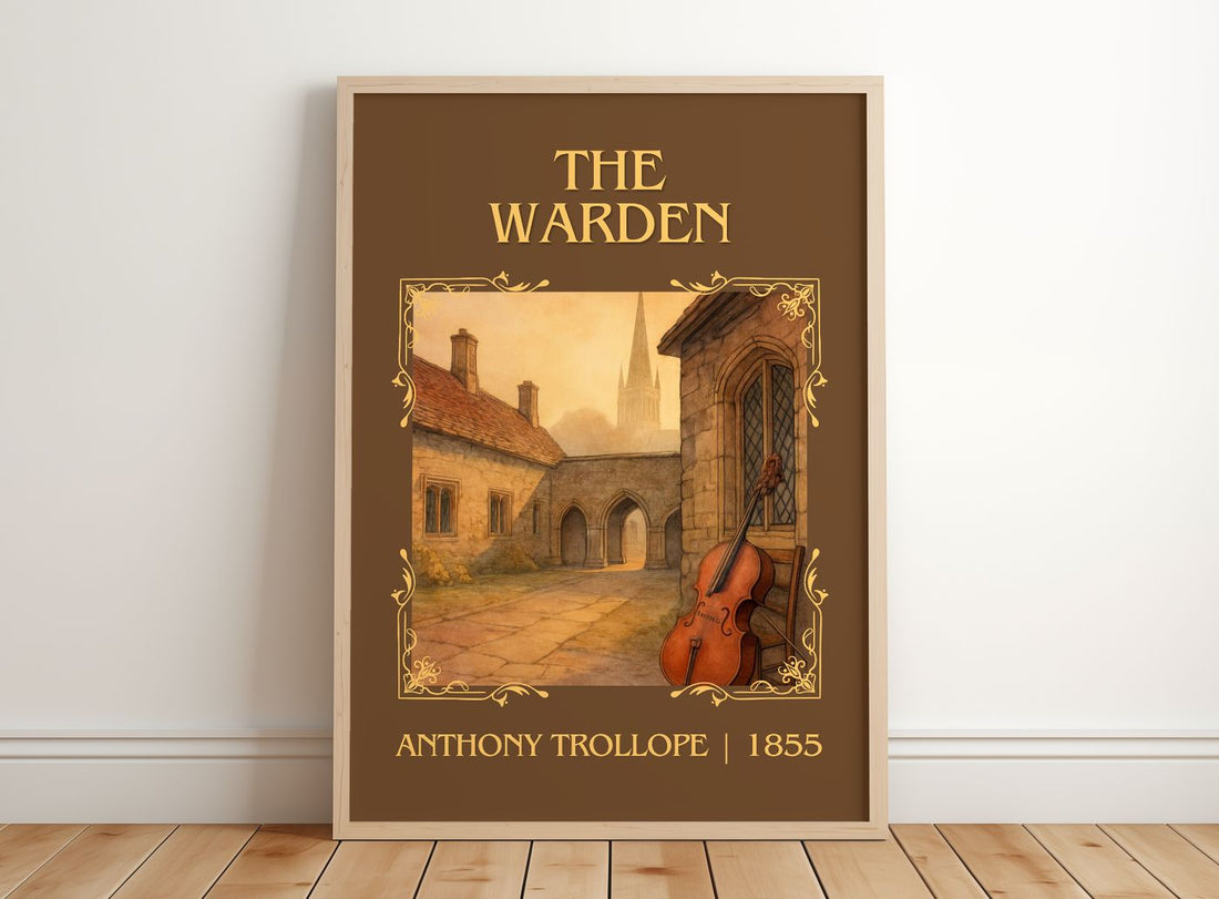 The Warden Classic Book Art Print by Anthony Trollope – framed print leaning on a wooden floor