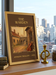 The Warden Classic Book Art Print by Anthony Trollope – framed print on a city-view windowsill