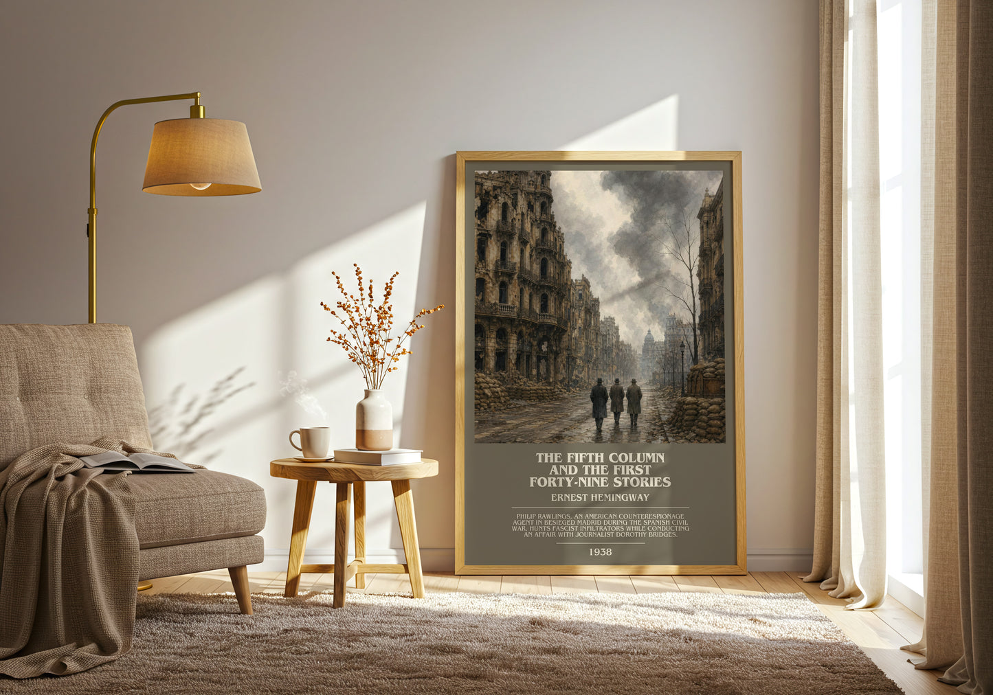 The Fifth Column And The First Forty-Nine Stories bookish print on bookshelf – Ernest Hemingway fan gift