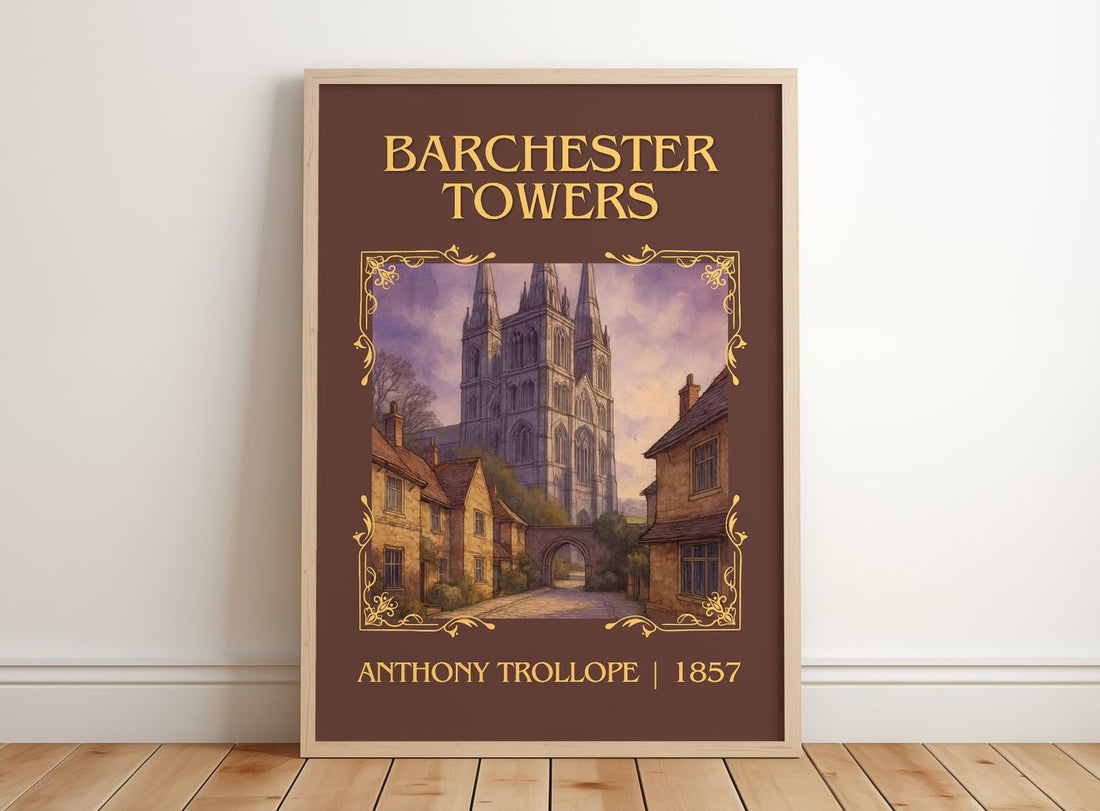 Barchester Towers Classic Book Art Print by Anthony Trollope – framed print leaning on a wooden floor