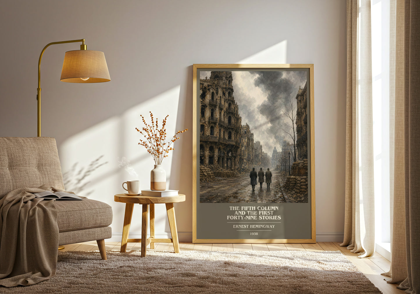 The Fifth Column And The First Forty-Nine Stories book cover print on bookshelf – Ernest Hemingway fan gift
