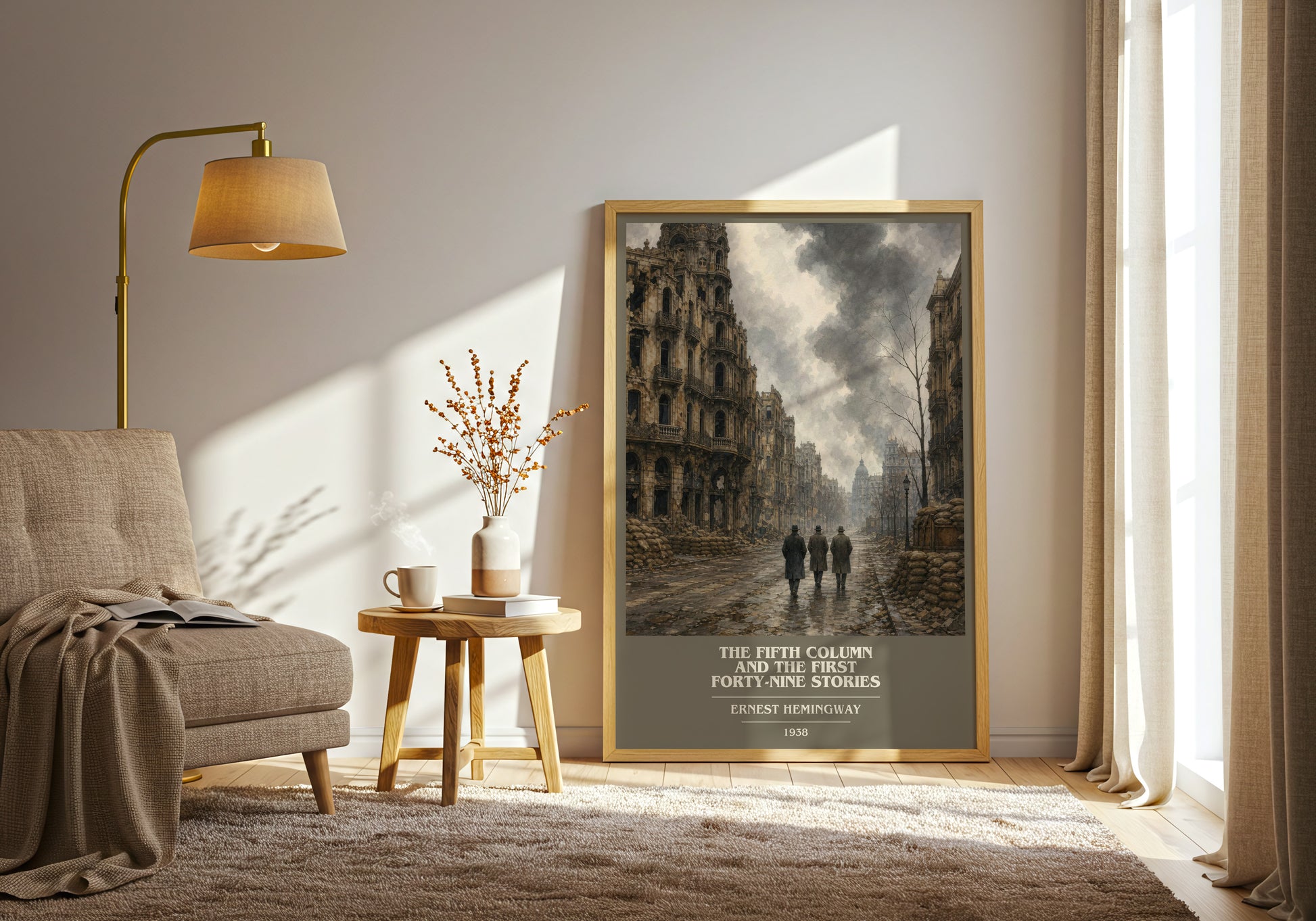 The Fifth Column And The First Forty-Nine Stories book cover print on bookshelf – Ernest Hemingway fan gift
