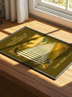 The Adventures Of Tom Sawyer Classic Book Art Print by Mark Twain – print on a sunlit desk