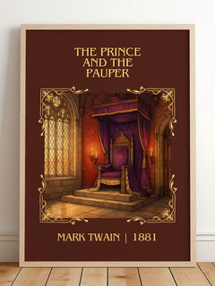 The Prince And The Pauper Classic Book Art Print by Mark Twain – framed print leaning on a wooden floor
