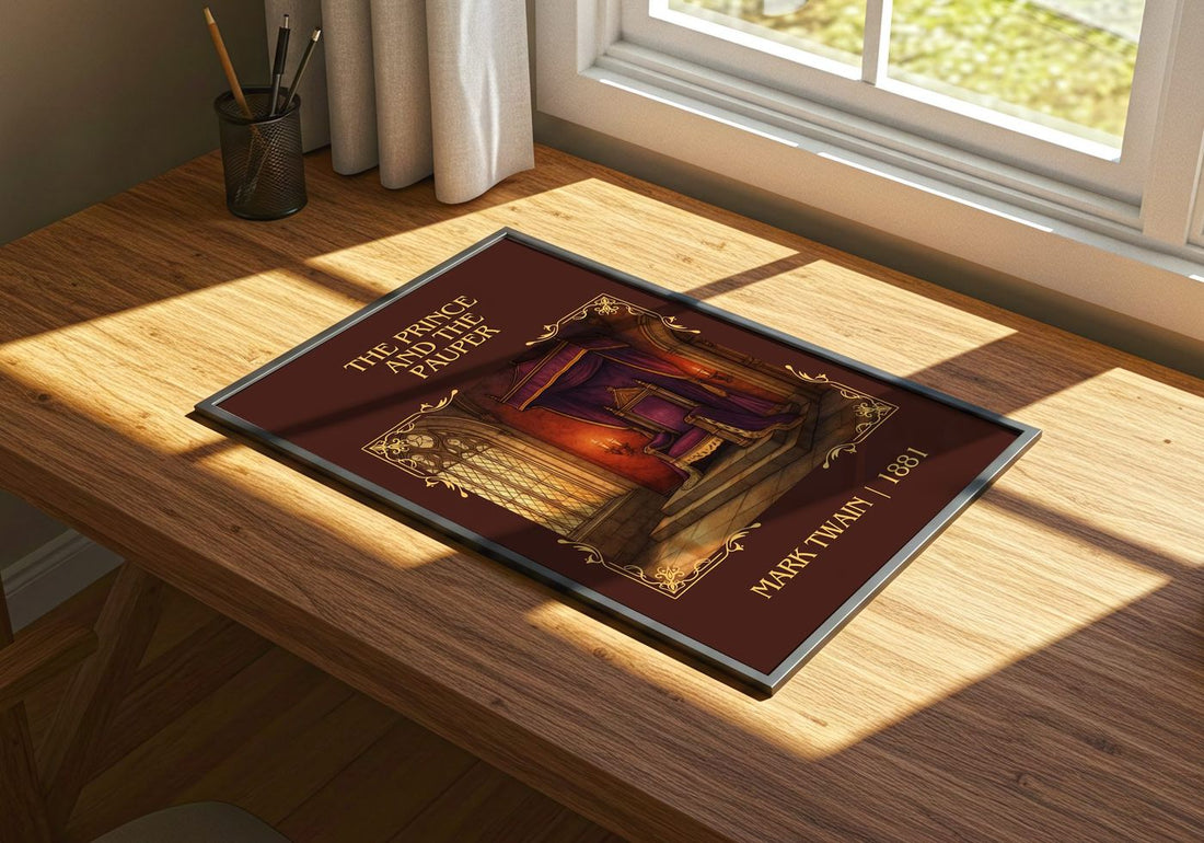 The Prince And The Pauper Classic Book Art Print by Mark Twain – print on a sunlit desk