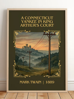 Connecticut Yankee In King Arthur'S Court Classic Book Art Print – framed print leaning on a wooden floor