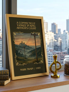 Connecticut Yankee In King Arthur'S Court Classic Book Art Print – framed print on a city-view windowsill
