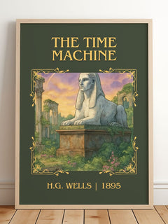 The Time Machine Classic Book Art Print by H.G. Wells – framed print leaning on a wooden floor
