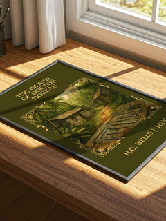 The Island Of Doctor Moreau Classic Book Art Print by H.G. Wells – print on a sunlit desk