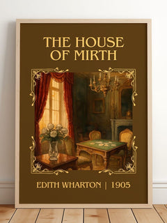 The House Of Mirth Classic Book Art Print by Edith Wharton – framed print leaning on a wooden floor