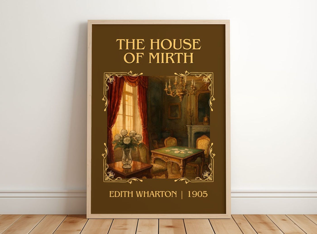 The House Of Mirth Classic Book Art Print by Edith Wharton – framed print leaning on a wooden floor