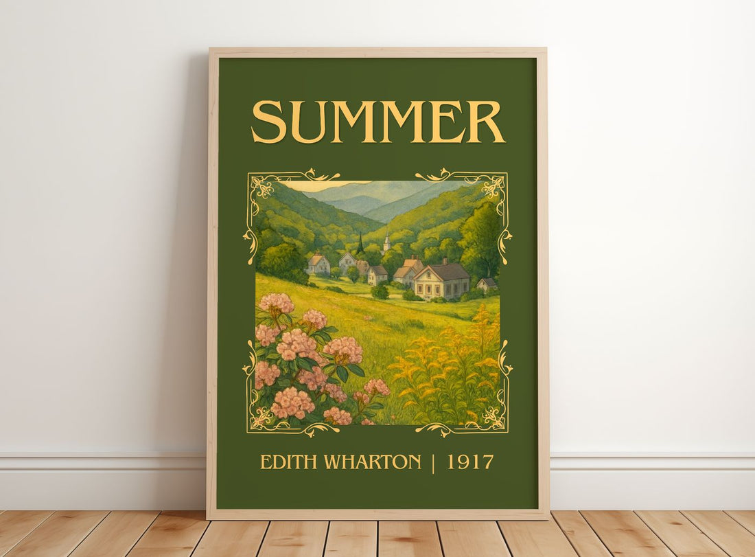 Summer Classic Book Art Print by Edith Wharton – framed print leaning on a wooden floor