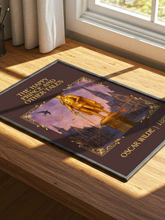 The Happy Prince And Other Tales Classic Book Art Print by Oscar Wilde – print on a sunlit desk