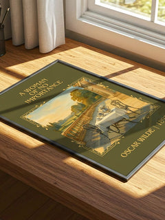 A Woman Of No Importance Classic Book Art Print by Oscar Wilde – print on a sunlit desk