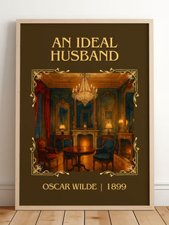 An Ideal Husband Classic Book Art Print by Oscar Wilde – framed print leaning on a wooden floor