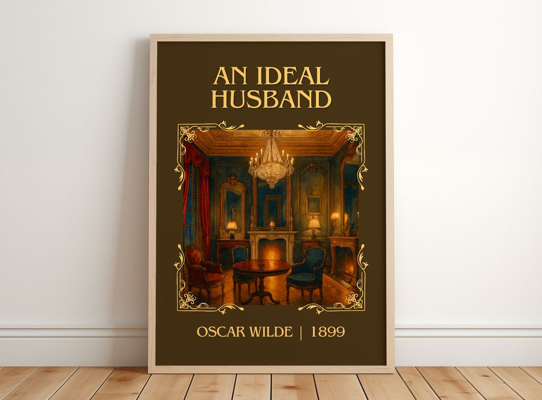 An Ideal Husband Classic Book Art Print by Oscar Wilde – framed print leaning on a wooden floor