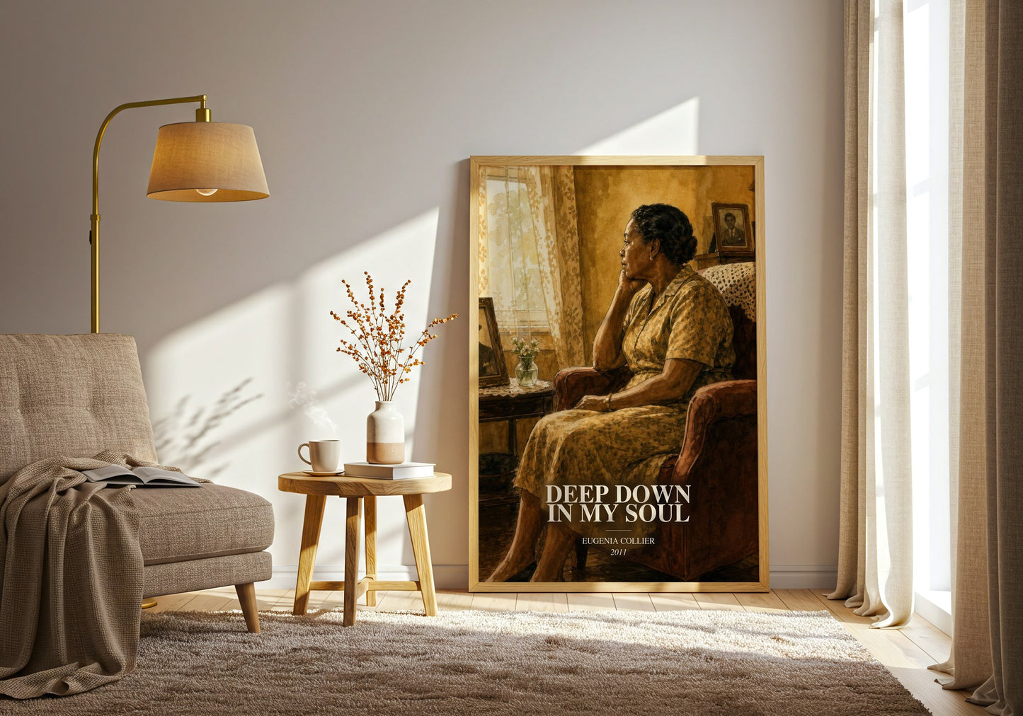 Deep Down In My Soul watercolour print in frame leaning in hallway – non fiction wall art