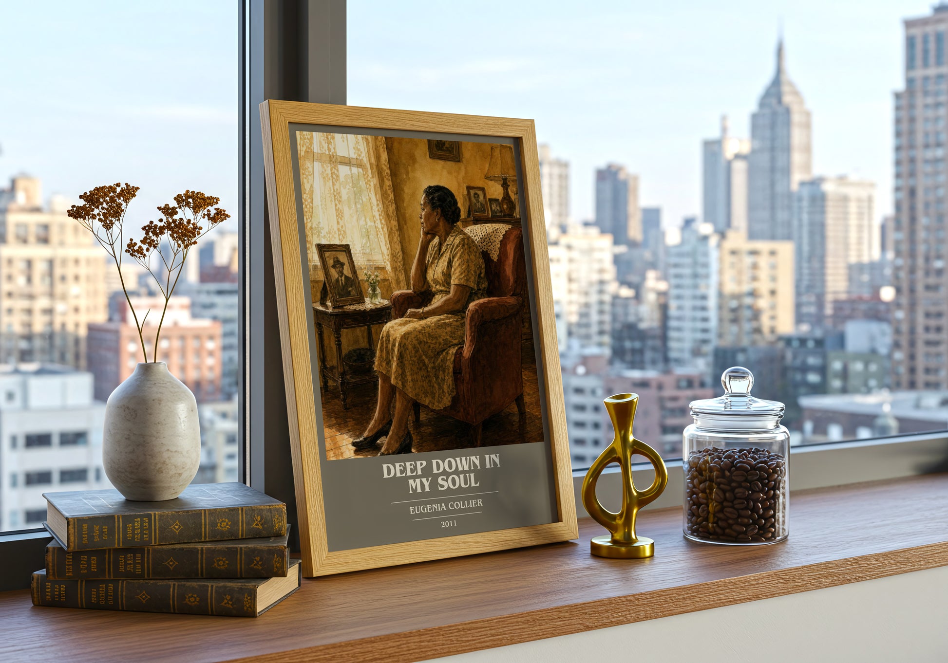 Deep Down In My Soul book cover print framed by window – literary home decor